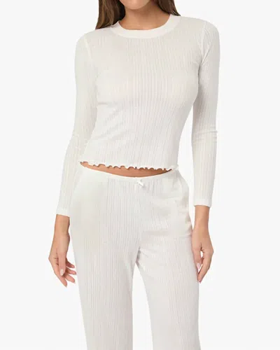 WEWOREWHAT LONG SLEEVE POINTELLE PAJAMA TOP IN WHITE