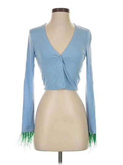 Pre-owned Weworewhat Long Sleeve Top Blue Plunge Neckline Tops