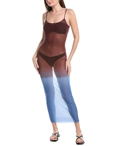 Weworewhat Mesh Scoop Maxi Slip Dress In Brown