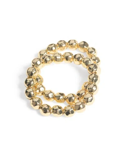 Weworewhat Metal Pearl Bracelet Set In Gold