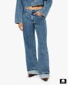 Weworewhat Mid Rise Cuff Straight Leg Jean In Mid/dark Light