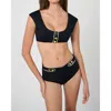 Weworewhat Scoop Neck Off The Shoulder Bikini Top In Black