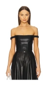 Weworewhat Off Shoulder Faux Leather Corset In 黑色