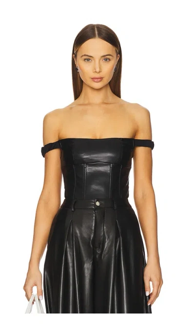 Weworewhat Off Shoulder Faux Leather Corset In 黑色