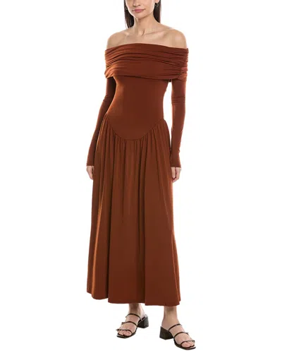 Weworewhat Off Shoulder Ruched Midi Dress In Burgundy