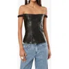 Weworewhat Off Shoulder Vegan Leather Corset In Black