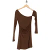 Weworewhat One-shoulder Long Sleeve Minidress In Muted Eggplant