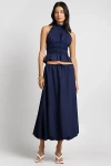 Weworewhat Onia Air Linen Smocked Halter Top In Noir Navy, Women's At Urban Outfitters In Blue