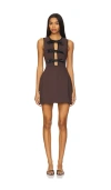 Weworewhat Faux-leather Bow Cutout Mini Dress In Brown & Black