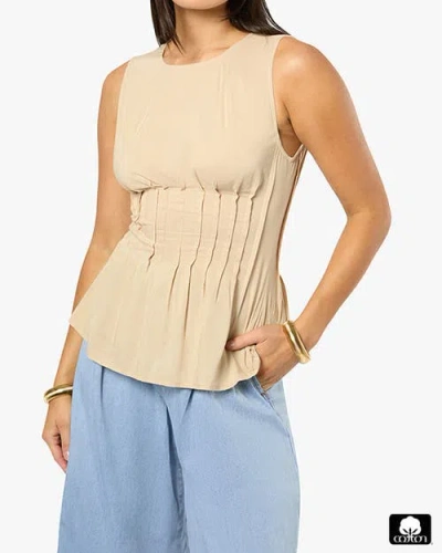 Weworewhat Pleated Peplum Top In Beige