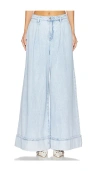 Weworewhat Pleated Wide Leg Jean In Blue