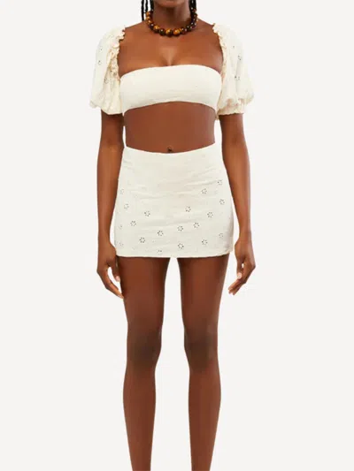 Weworewhat Puff Sleeve Eyelet Bikini Top In Off White In Neutral