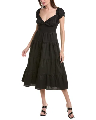 Weworewhat Puff Sleeve Smocked Midi Dress In Black
