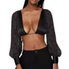 Weworewhat Puff Sleeve Tie Back Top In Black In Black