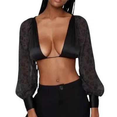 Weworewhat Puff Sleeve Tie Back Top In Black