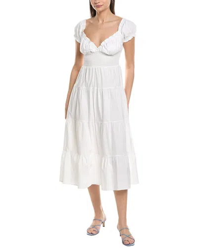 Weworewhat Puff Sleeve Tiered Smocked Midi Dress In White