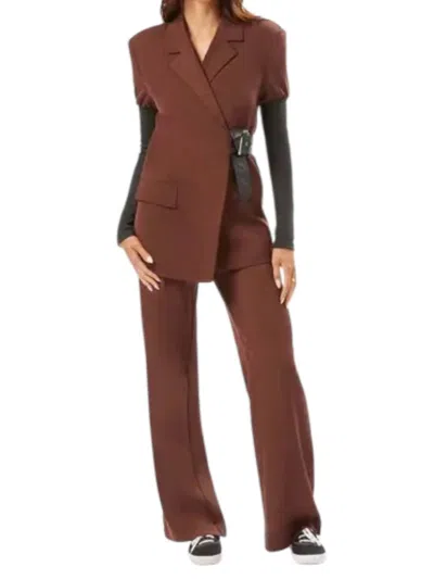 Weworewhat Rib Sleeve Blazer In Cacao Black In Brown