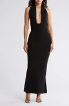 Weworewhat Ribbed Knit Halter Maxi Dress In Black