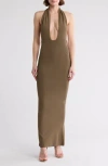 Weworewhat Ribbed Knit Halter Maxi Dress In Brown