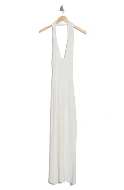 Weworewhat Ribbed Knit Halter Maxi Dress In White