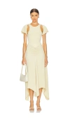 Weworewhat Ruched Asymmetric Midi Dress In Wheat