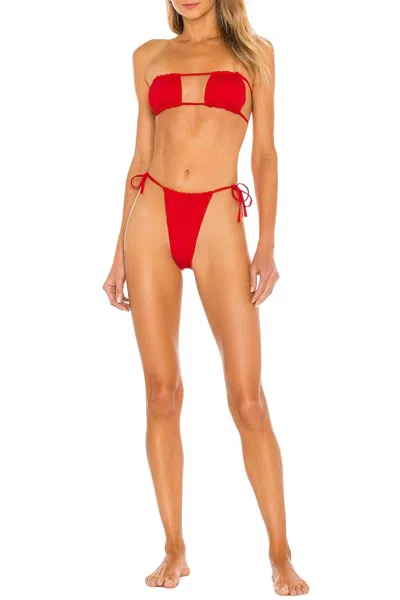 Weworewhat Ruched Bandeau Bikini Top In Ruby In Red