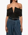 Weworewhat Ruched Off Shoulder Bodysuit In Black