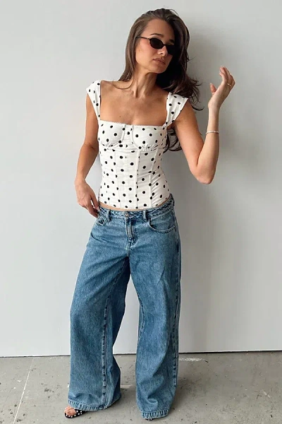 WEWOREWHAT RUCHED CORSET TOP IN WHITE/BLACK, WOMEN'S AT URBAN OUTFITTERS
