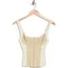 Weworewhat Ruched Cup Scoop Linen-blend Corset In Wood Ash/ivory