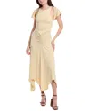 Weworewhat Ruched Cutout Asymmetrical Midi Dress In Beige