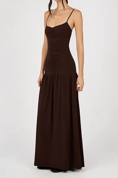 WEWOREWHAT RUCHED DROP WAIST MAXI DRESS IN CHESTNUT, WOMEN'S AT URBAN OUTFITTERS
