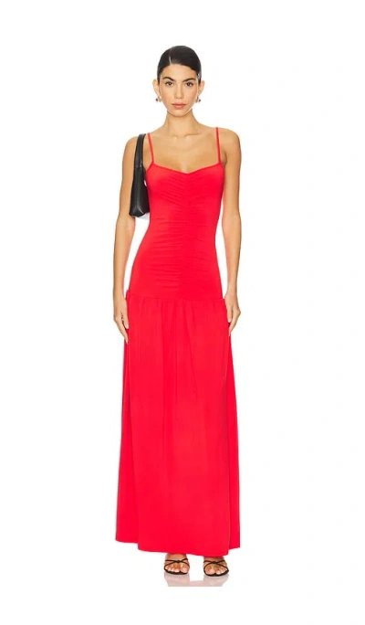 Weworewhat Ruched Front Scoop Maxi Dress In Vibrant Red