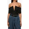 Weworewhat Ruched Off Shoulder Bodysuit In Black