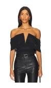 Weworewhat Ruched Off Shoulder Bodysuit In Black