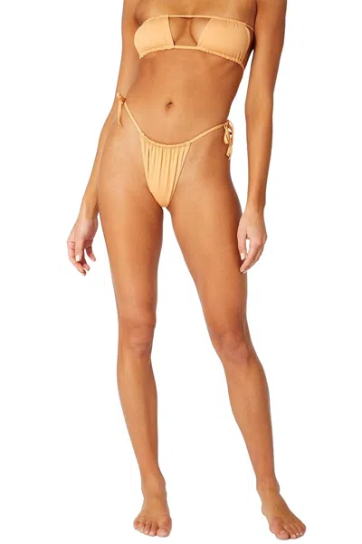 Weworewhat Ruched String Bikini Bottom In Gold In Brown
