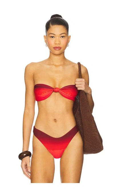 Weworewhat Ruched Tie Bandeau Bikini Top In Red