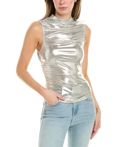 Weworewhat Ruched Turtleneck Top In Silver