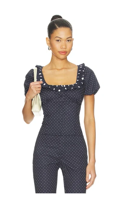 Weworewhat Ruffle Trim Button Up Top In Blue