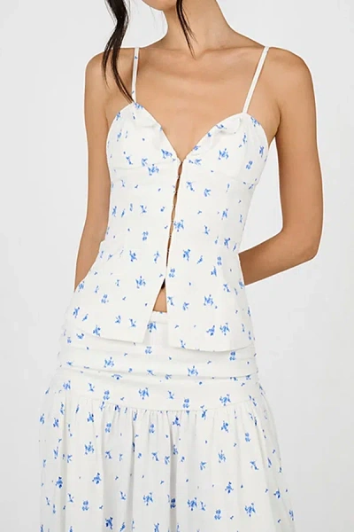 WEWOREWHAT RUFFLE FLORAL CORSET TOP IN SKY, WOMEN'S AT URBAN OUTFITTERS