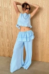 Weworewhat Ruffle Waist Flare Pant In Sky, Women's At Urban Outfitters In Blue