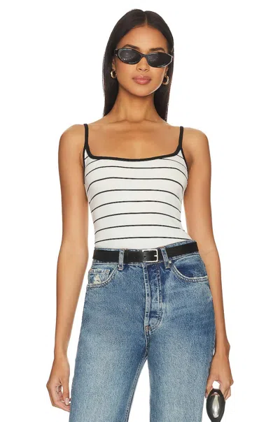 Weworewhat Scoop Cami Bodysuit In Ecru / Black Stripe In White