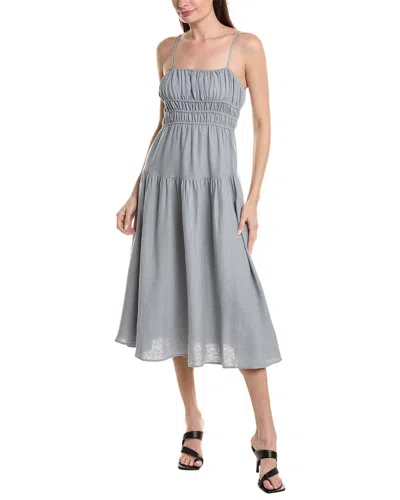 Weworewhat Scrunchie Linen-blend Midi Dress In Dusty Blue