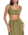 Weworewhat Scrunchy Linen-blend Top In Brown
