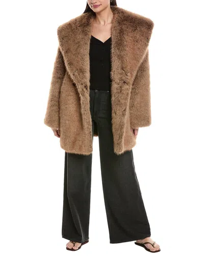 Weworewhat Shawl Collar Faux Fur Coat In Brown