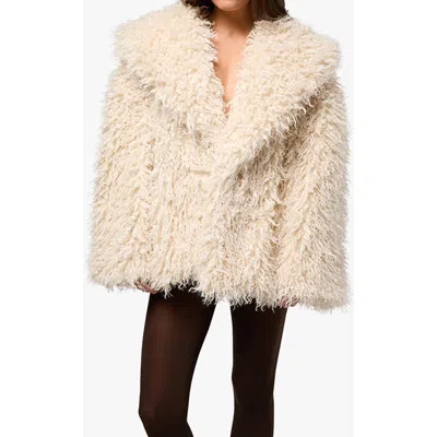 Weworewhat Shawl Collar Faux Fur Coat In Ivory