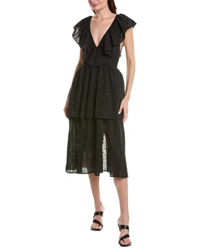 Weworewhat Slit Front Eyelet Ruffle Midi Dress In Black