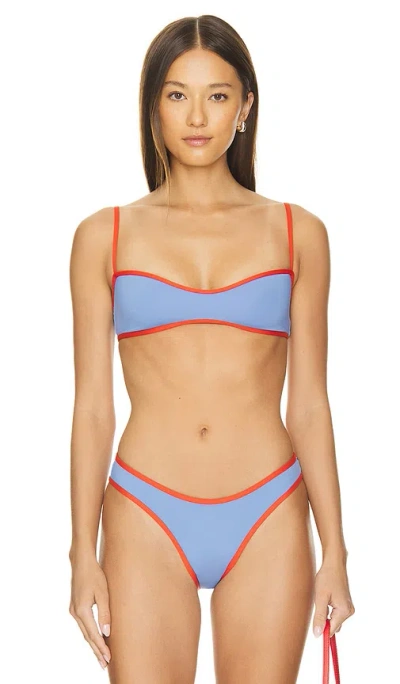 Weworewhat Sport Bikini Top In Blue & Fiery Red