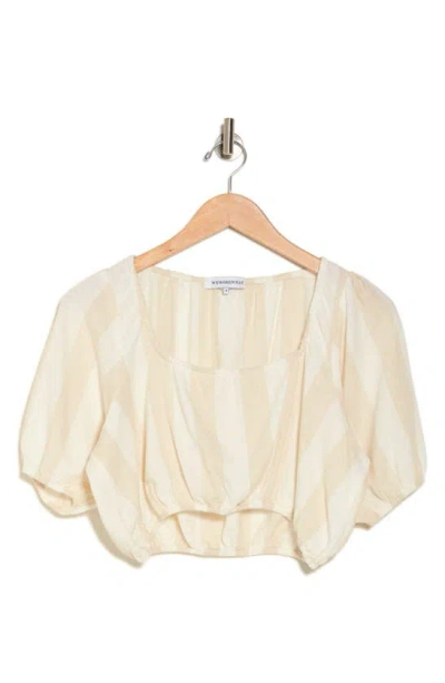 Weworewhat Square Neck Crop Top In Tan/ White