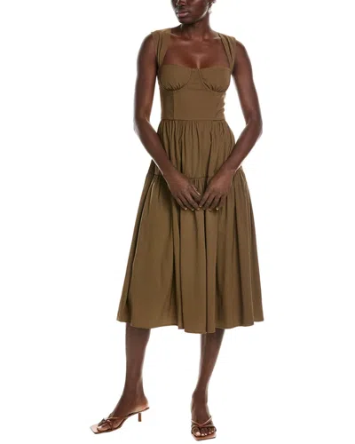 Weworewhat Strap Corset Linen-blend Midi Dress In Brown