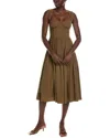 Weworewhat Strap Corset Linen-blend Midi Dress In Brown